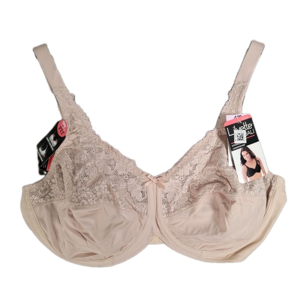 Lilyette by Bali 42D Minimizer Bra NWT 0428 Nude Beige Lace Underwire Lily Fit